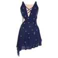 thumbnail image 1 of Sholeno Women Dance Dress Rhinestones Adorned Straps Backless Side Slit Flowy Asymmetrical Hem Dress Navy Blue M, 1 of 6