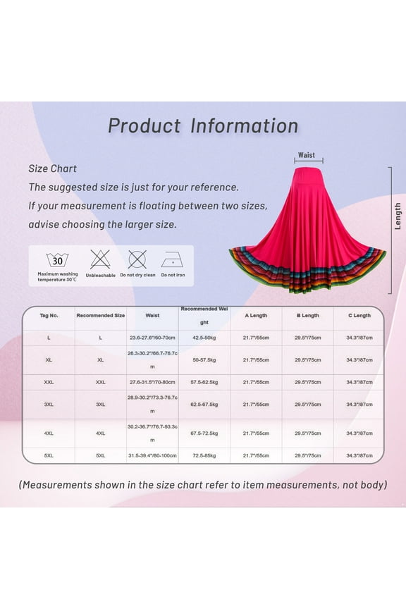 Women Folklorico Dance Skirts Spanish Swing Skirt Mexican Flamenco Folk Dance Performance Red 55cm XXL