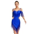 thumbnail image 1 of Sholeno Women Fringe Latin Dance Dress Irregular Rumba Tango Salsa Ballroom Dancing Cocktail Party Dress Blue XL, 1 of 7