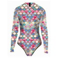 thumbnail image 1 of Sholeno Women One Piece Long Sleeve Rash Guard Swimsuit Mermaid Print Surfing Swimwear Bathing Suit Pink&Blue XL, 1 of 2