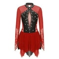 thumbnail image 1 of Sholeno Women Rhinestone Figure Ice Skating Dress Long Sleeve High Low Hem Roller Skating Gymnastic Burgundy S, 1 of 6