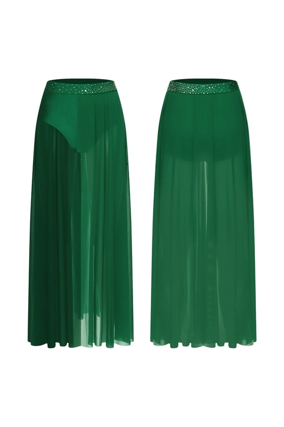 Women Sheer Chiffon Long Dance Skirt for Belly Ballet Dancing Performance Maxi Skirt Green S