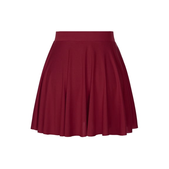 Sholeno Women's Basic Versatile Flared Stretchy Waist Skated Skirt Casual Mini Plain Pleated Skirt Burgundy One Size