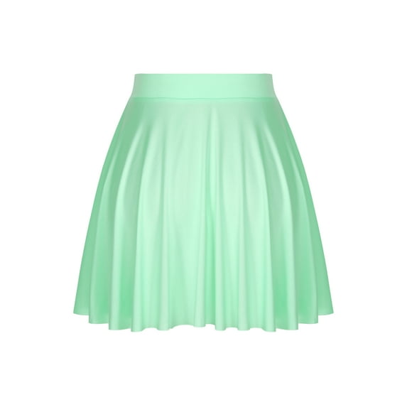 Sholeno Women's Basic Versatile Flared Stretchy Waist Skated Skirt Casual Mini Plain Pleated Skirt Light Green One Size