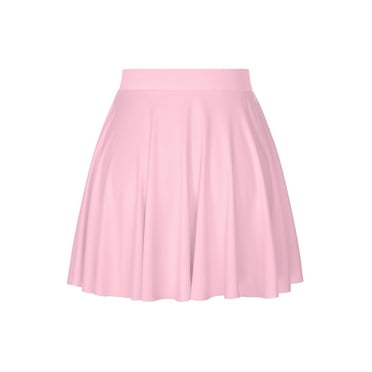 Sholeno Women's Basic Versatile Flared Stretchy Waist Skated Skirt Casual Mini Plain Pleated Skirt Light Pink One Size