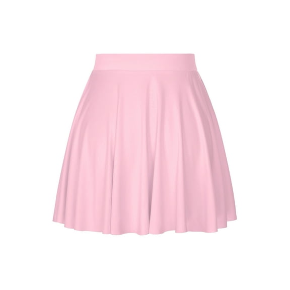 Sholeno Women's Basic Versatile Flared Stretchy Waist Skated Skirt Casual Mini Plain Pleated Skirt Light Pink One Size