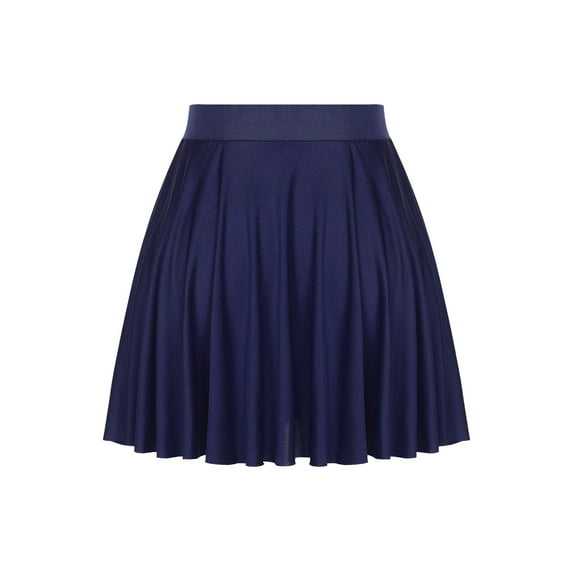 Sholeno Women's Basic Versatile Flared Stretchy Waist Skated Skirt Casual Mini Plain Pleated Skirt Navy Blue One Size