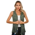 thumbnail image 1 of Sholeno Women's Fringe Vest Sleeveless 70s Hippie Faux Suede Rivets Tassel Jacket Cardigan Tops Army Green L, 1 of 6