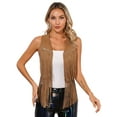 thumbnail image 1 of Sholeno Women's Fringe Vest Sleeveless 70s Hippie Faux Suede Rivets Tassel Jacket Cardigan Tops Brown S, 1 of 6