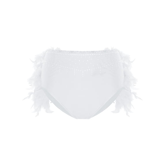 Sholeno Women's Glittery Rhinestone Lyrical Ballet Skirt Feather High Waist Ballerina Shorts White XXL