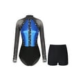 thumbnail image 1 of Sholeno Women's Rhinestone Sheer Mesh Gymnastics Leotard Bodysuit Tops with Shorts Party Dance Royal Blue XXL, 1 of 7