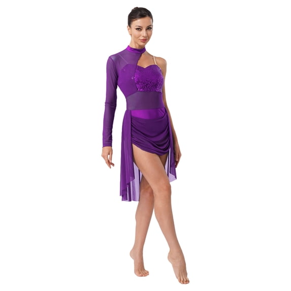 Sholeno Women's Sparkly Sequin Lyrical Ballet Dance Dress Flowy Skirt Figure Skating Dancewear Purple S