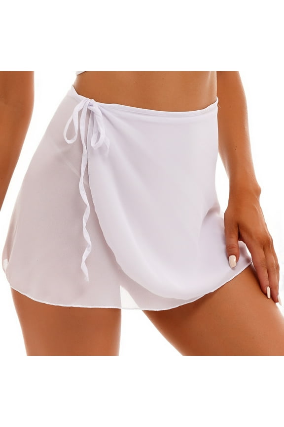 Womens Basic Chiffon Ballet Dance Wrap Skirt Gymnastics Leotards Tutu Skirt with Adjustable White M