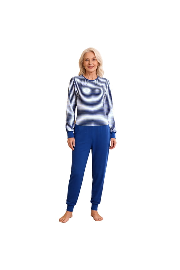 Womens Elderly Nursing Jumpsuit Long Sleeve Anti Strip Design Special Needs Bodysuit Alzheimers Clothing Blue L