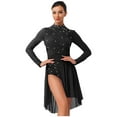 thumbnail image 1 of Sholeno  Womens Lyrical Dance Dress Rhinestone Long Sleeve Skirted Leotard Figure Ice Skating Dancing Black S, 1 of 5