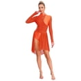 thumbnail image 1 of Sholeno  Womens Lyrical Dance Dress Rhinestone Long Sleeve Skirted Leotard Figure Ice Skating Dancing Orange XL, 1 of 7