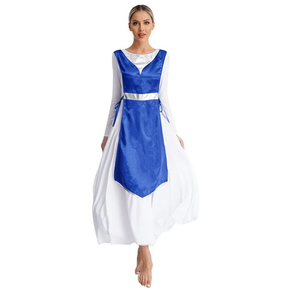 Sholeno Womens Lyrical Dance Dress Sleeveless Metallic Shiny Praise Dance Tunic Worship Overlay Blue S