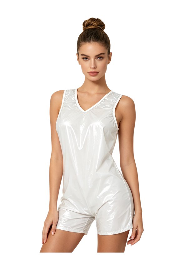 Womens Playsuits Romper Adaptive Nightwear Sleeveless Waterproof Cloth Pajamas Bodysuit for Special Needs White S
