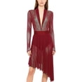 thumbnail image 1 of Sholeno Womens Rhinestones Lyrical Dance Dress Long Sleeve Mesh Ruffled V-Neck Skating Dancing Show Dresses Burgundy M, 1 of 5