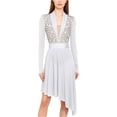 thumbnail image 1 of Sholeno Womens Rhinestones Lyrical Dance Dress Long Sleeve Mesh Ruffled V-Neck Skating Dancing Show Dresses White M, 1 of 6