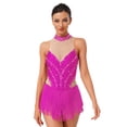 thumbnail image 1 of Sholeno Womens Sleeveless Tassel Fringe Latin Leotard Tango Chacha Bodysuit Figure Skating Dress Hot Pink M, 1 of 5
