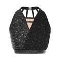 thumbnail image 1 of Sholeno Womens Sparkly Rhinestone Dance Crop Tank Tops Ruched Chiffon Cropped Blouses Activewear Black XXL, 1 of 5