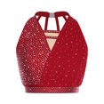 thumbnail image 1 of Sholeno Womens Sparkly Rhinestone Dance Crop Tank Tops Ruched Chiffon Cropped Blouses Activewear Burgundy L, 1 of 7