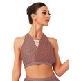 thumbnail image 1 of Sholeno Womens Sparkly Rhinestone Dance Crop Tank Tops Ruched Chiffon Cropped Blouses Activewear Dusty Pink S, 1 of 5