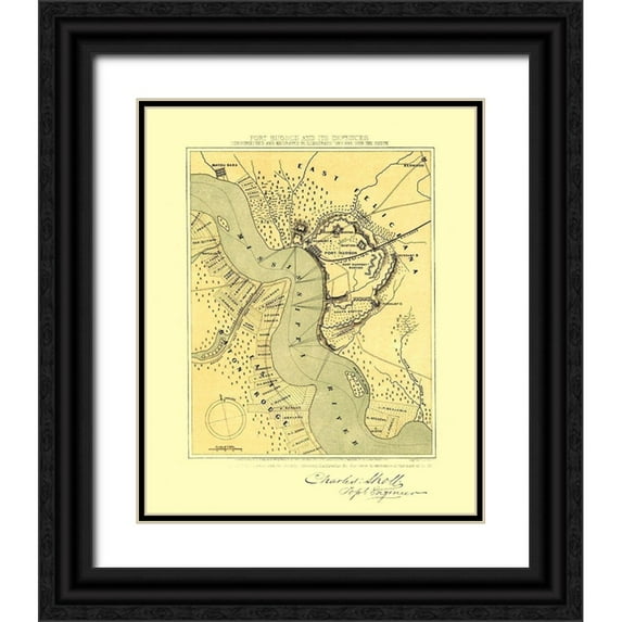 Sholl 15x18 Black Ornate Wood Framed with Double Matting Museum Art Print Titled - Port Hudson Louisiana - Sholl 1863