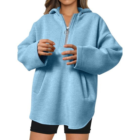 ShomPort 1/4 Zip Up Sweatshirt for Women Fall Trendy Fleece Long Sleeve Oversized Sweatshirt Hoodies with Pockets
