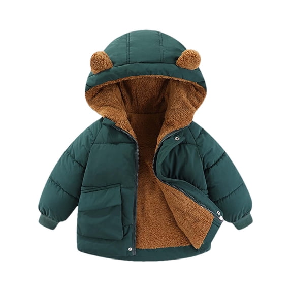 ShomPort 1-7 Years Infant Children Long Sleeve Down Coat Fleece Solid Color Hooded Jacket Fall Winter Cute Thick Outwear