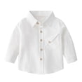 thumbnail image 1 of ShomPort 1-8 Years Infant Children Long Sleeve Shirts Button Down Lapel Solid Color Blouses Lightweight Tops with Chest Pocket, 1 of 4
