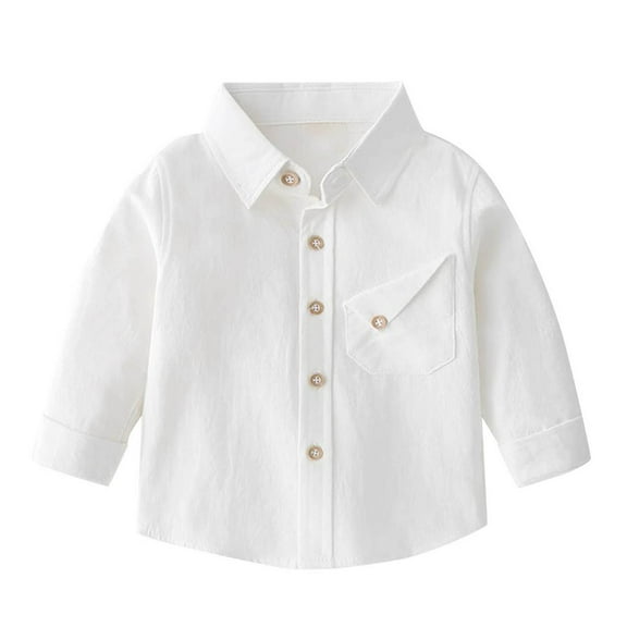 ShomPort 1-8 Years Infant Children Long Sleeve Shirts Button Down Lapel Solid Color Blouses Lightweight Tops with Chest Pocket