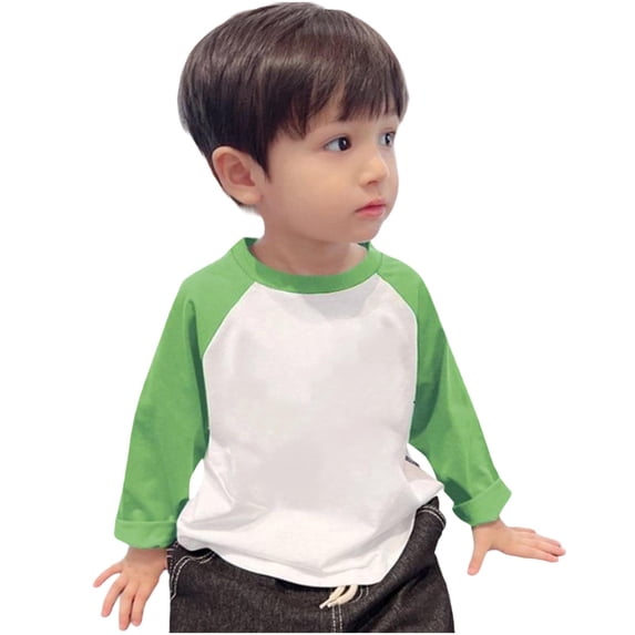 ShomPort 2-11 Years Infant Kids Raglan Sleeve T-Shirts Color Block Scoop Neck Thin Tees Comfort Basic Layer Blouses