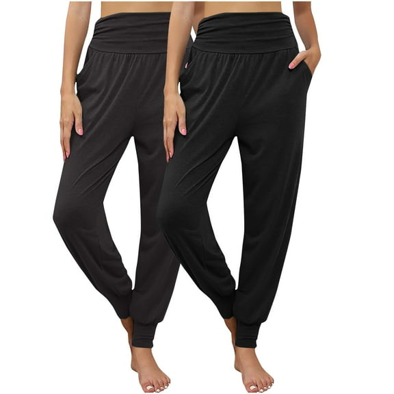 ShomPort 2 Pack Baggy Yoga Pants for Women High Waisted Stretchy Comfy Gym Workout Jogging Pants
