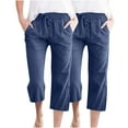 thumbnail image 1 of ShomPort 2 Pack Capri Pants for Women Casual Cotton Linen Wide Leg Pants Drawstring Elastic Waist Capris with Pockets, 1 of 5