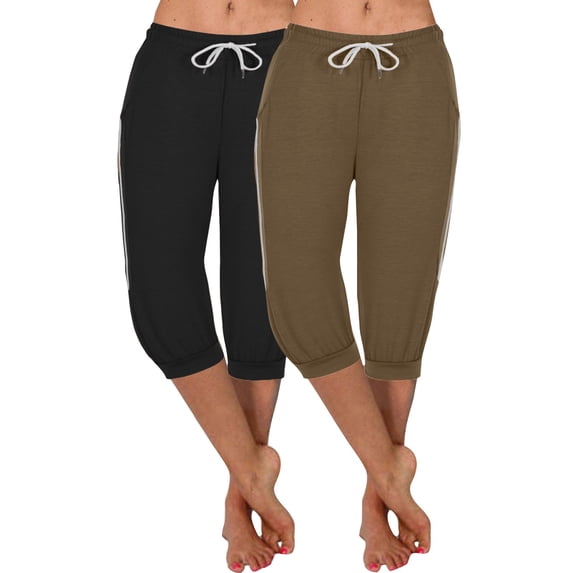 ShomPort 2 Pack Capri Sweatpants Summer Joggers Casual Drawstring Waist Cuffed Pants with Side Pockets