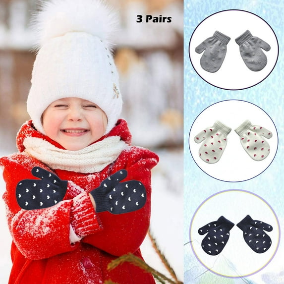 ShomPort 2 Pairs Mittens For Toddlers Solid Color Soft Kids Gloves Winter Warm Knit Mittens for Kids 9M-4Y