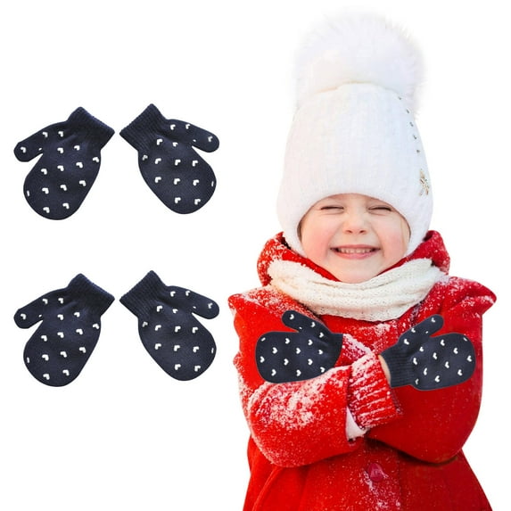 ShomPort 2 Pairs Mittens For Toddlers Solid Color Soft Kids Gloves Winter Warm Knit Mittens for Kids 9M-4Y
