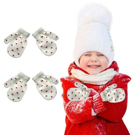 ShomPort 2 Pairs Mittens For Toddlers Solid Color Soft Kids Gloves Winter Warm Knit Mittens for Kids 9M-4Y