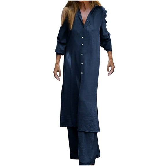 ShomPort 2 Piece Outfits Sets for Women, Oversized Tops and Loose Wide Leg Pants Solid Color Lounge Sets for Ladies Fall