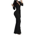thumbnail image 1 of ShomPort 2 Piece Outfits for Women Casual Trendy Slim Button Down Tops Wide Leg Flared Pants Tracksuits (Black), 1 of 9