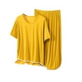 thumbnail image 1 of ShomPort 2 Piece Pajama Sets for Women Comfy Soft Short Sleeve Tops Wide Leg Pants Casual Pjs Sleepwear Sets, 1 of 3