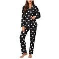 thumbnail image 1 of ShomPort 2 Piece Sleepwear for Womens Polka Dot Printed Long Sleeve Button Up Lapel Loungewear Soft Casual Chest Pocket Pajamas, 1 of 6