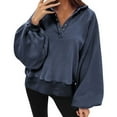 thumbnail image 1 of ShomPort Fall Sweatshirt Womens Button Collared Lantern Long Sleeve Pullover Tops Shirt, 1 of 7