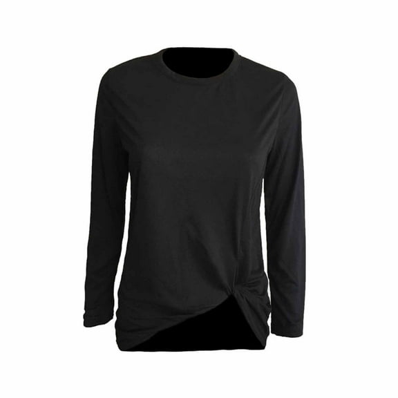 ShomPort Trendy Clothes Women Long Sleeve Tops Casual Solid Color Round Neck Long Sleeve T-Shirts