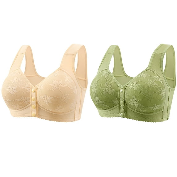 ShomPort 2PC Everyday Sleep Bras Soft Cup Front Snap Close Bras -Wide Straps & Full Coverage and Wireless