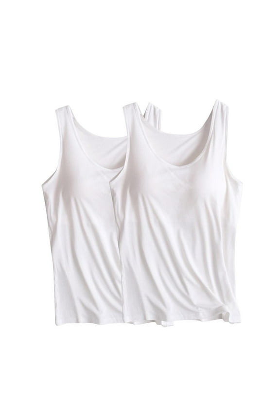 2PC Plus Size Pajamas for Womens Sleeveless Crewneck Solid Color Smoothing Nightwear Built-in-Bra Smoothing Sleepwear