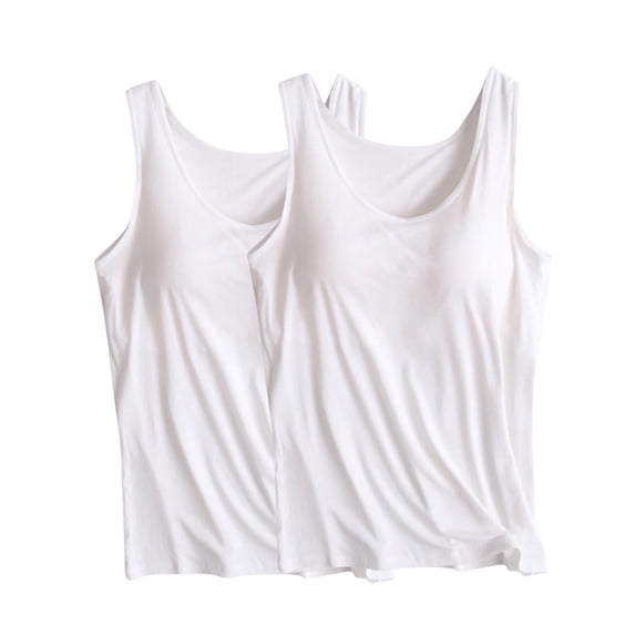 ShomPort 2PC Plus Size Pajamas for Womens Sleeveless Crewneck Solid Color Smoothing Nightwear Built-in-Bra Smoothing Sleepwear