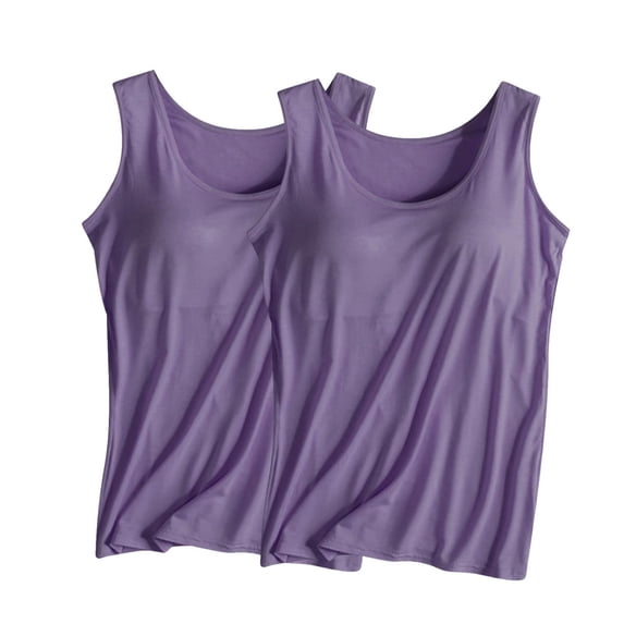 ShomPort 2PC Plus Size Pajamas for Womens Sleeveless Crewneck Solid Color Smoothing Nightwear Built-in-Bra Smoothing Sleepwear